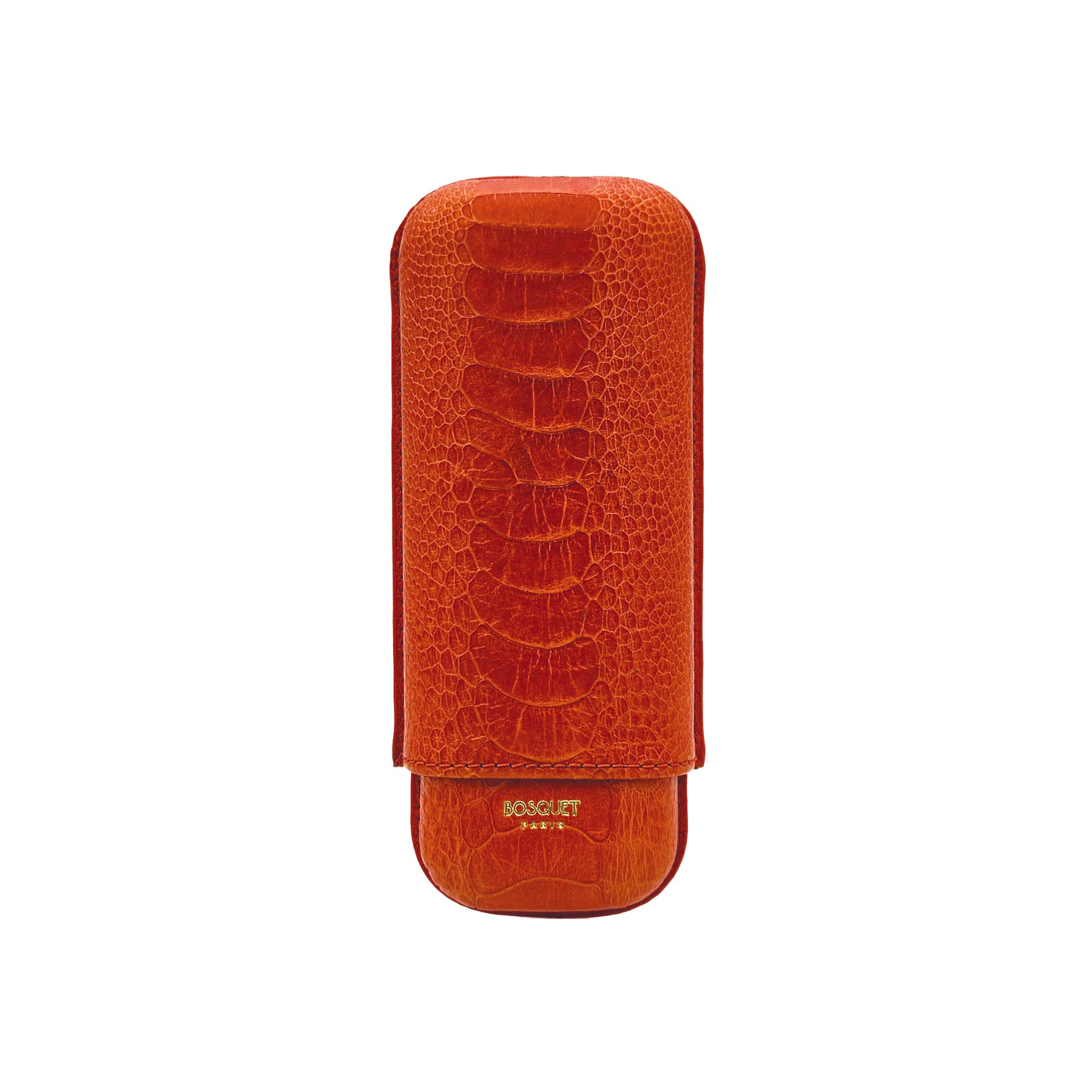 Paris Ostrich Leg Leather Two Cigar Case - ORANGE