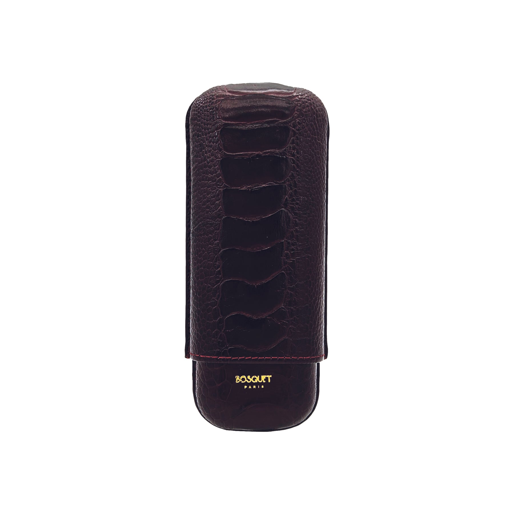 Paris Ostrich Leg Leather Two Cigar Case - BURGUNDY