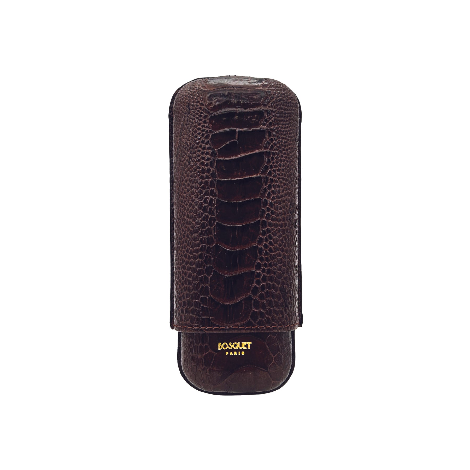 Paris Ostrich Leg Leather Two Cigar Case - BROWN