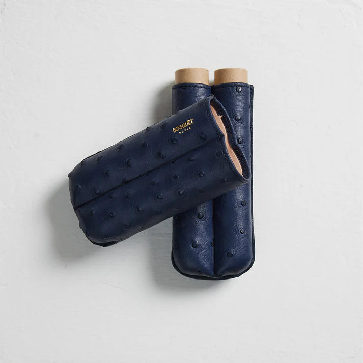Paris Ostrich Leather Two Cigar Case - BLUE
