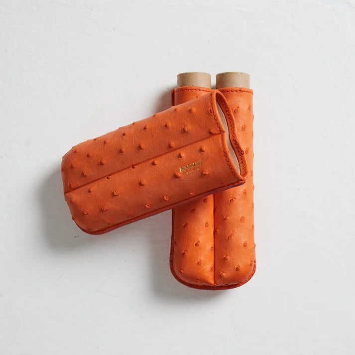 Paris Ostrich Leather Two Cigar Case - ORANGE
