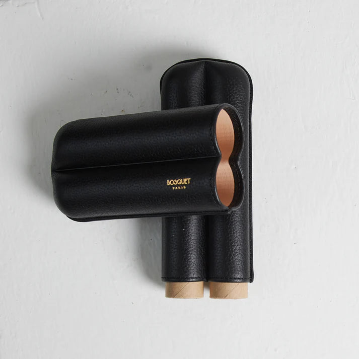 Paris Grained Calf Two Cigar Case - BLACK