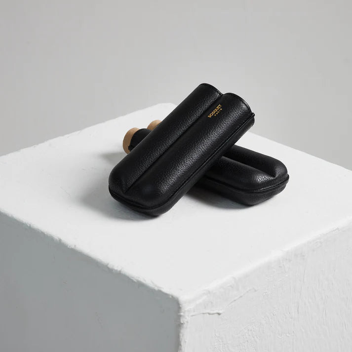 Paris Grained Calf Two Cigar Case - BLACK