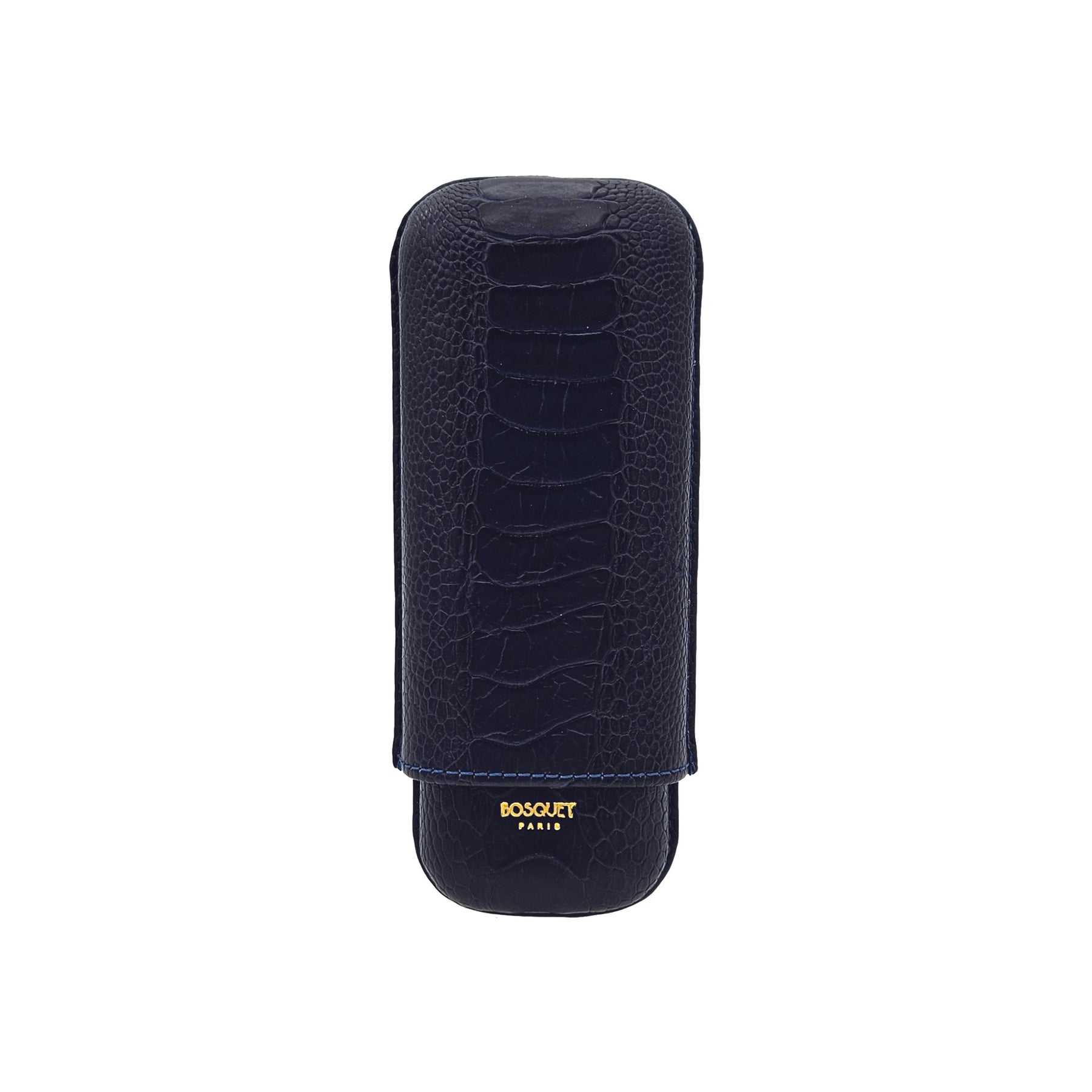 Paris Ostrich Leg Leather Two Cigar Case - DARK BLUE