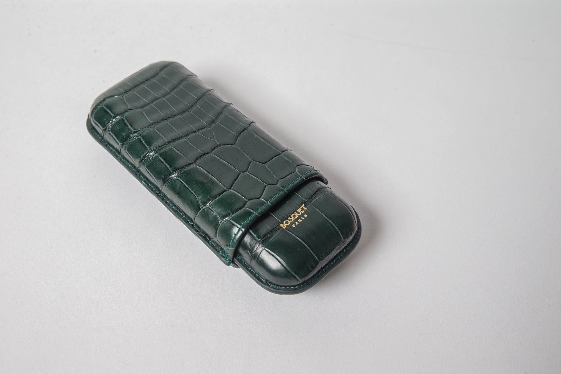 Paris Croco Leather Two Cigar Case - DARK GREEN