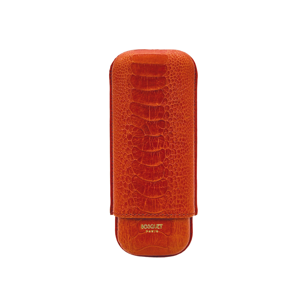 Paris Ostrich Leg Leather Two Cigar Case - ORANGE