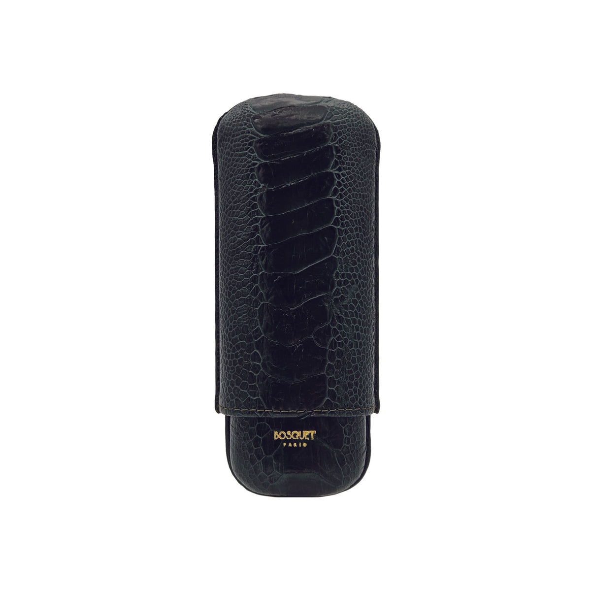 Paris Ostrich Leg Leather Two Cigar Case - DARK GREEN