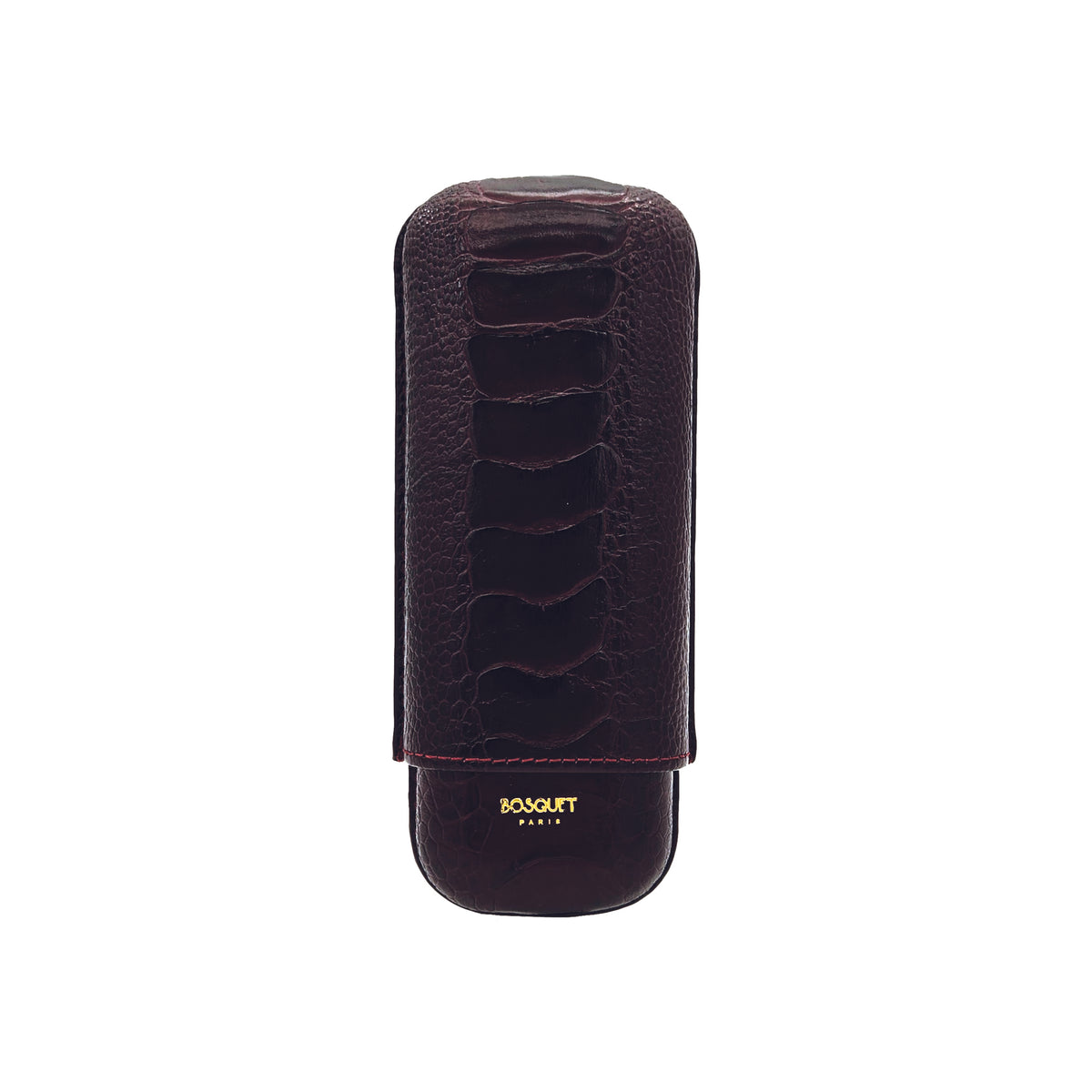 Paris Ostrich Leg Leather Two Cigar Case - BURGUNDY