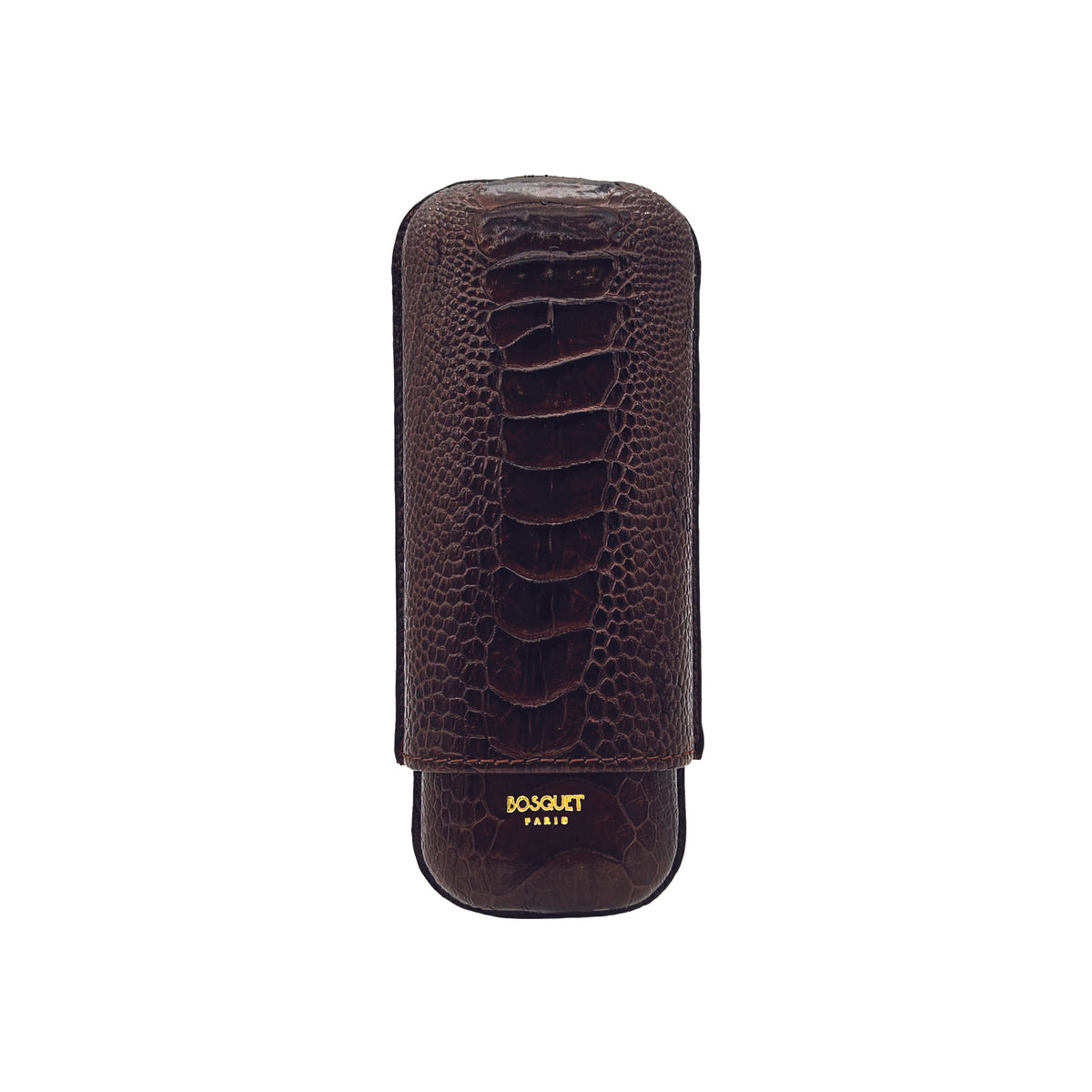 Paris Ostrich Leg Leather Two Cigar Case - BROWN