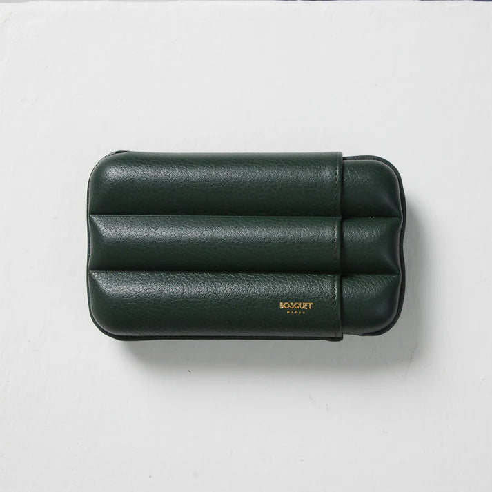 Paris Grained Calf Three Cigar Case - FOREST GREEN