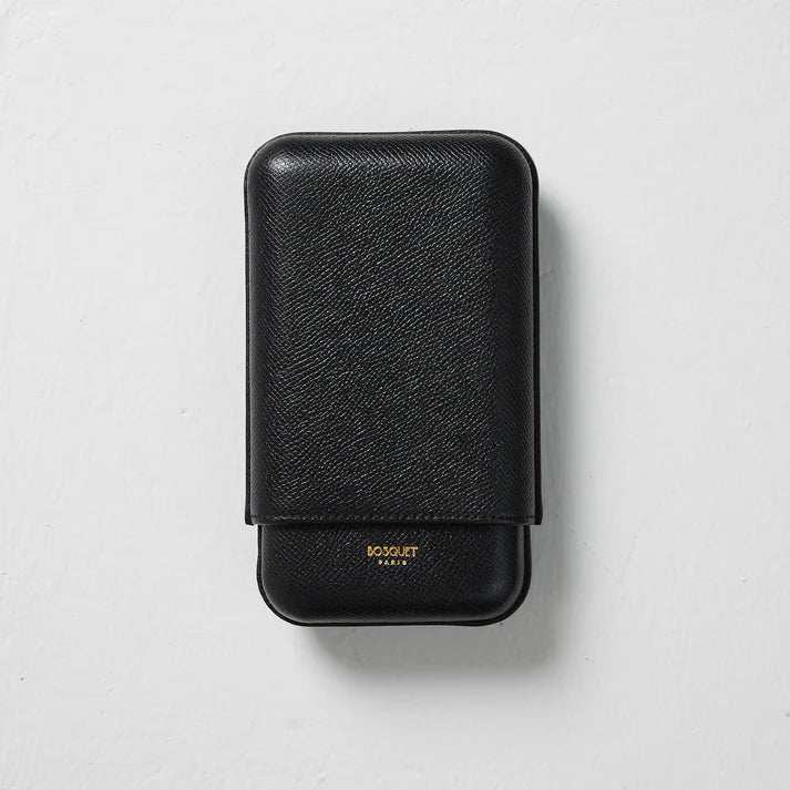 Paris Grained Calf Three Cigar Case - BLACK