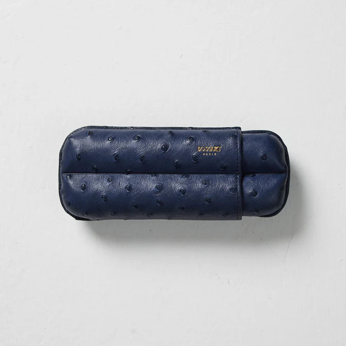 Paris Ostrich Leather Two Cigar Case - BLUE
