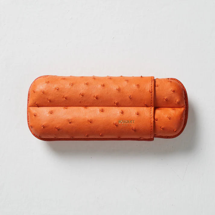 Paris Ostrich Leather Two Cigar Case - ORANGE
