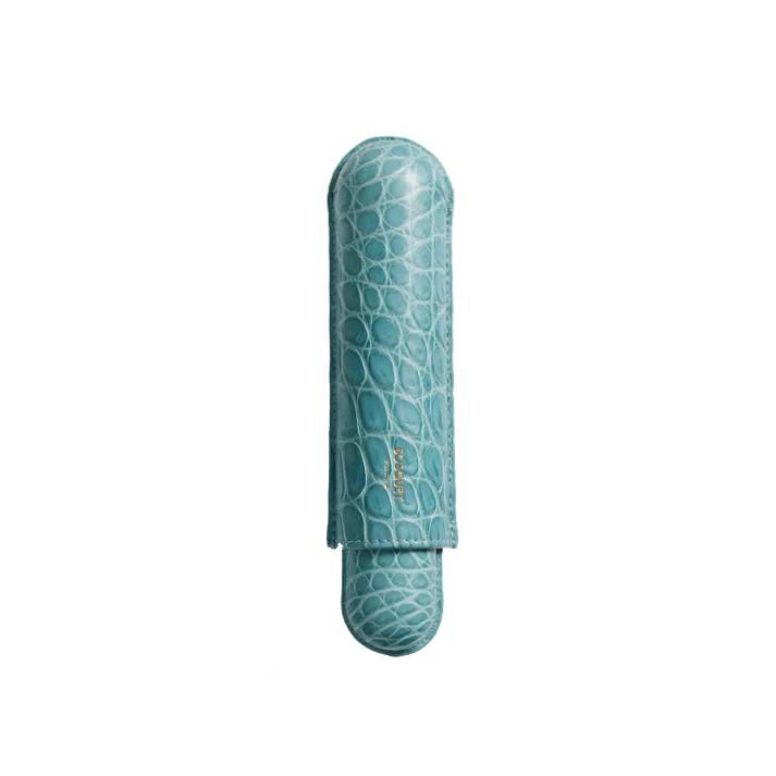 Paris Croco Leather Single Cigar Case - SKY BLUE