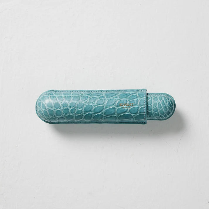 Paris Croco Leather Single Cigar Case - SKY BLUE