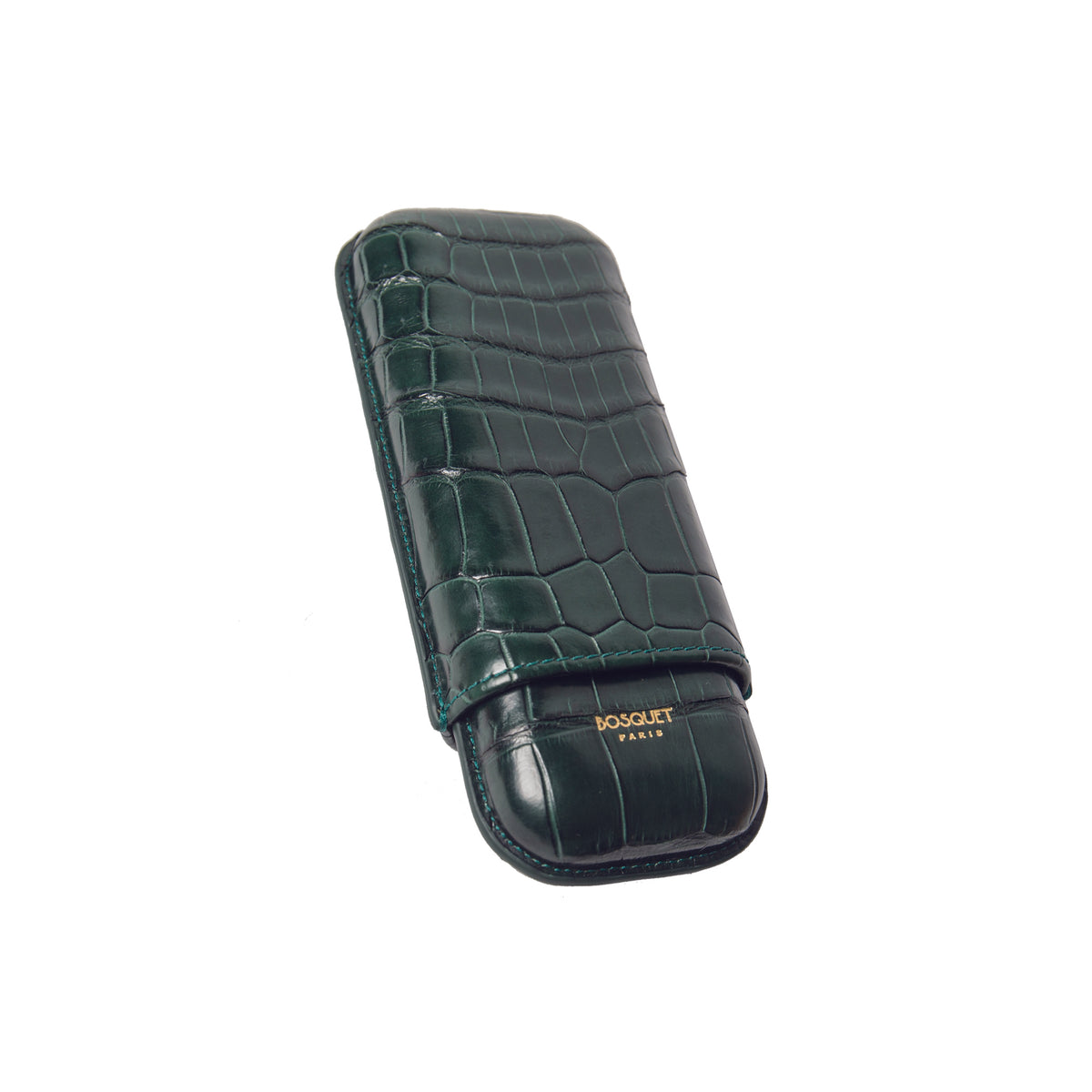Paris Croco Leather Two Cigar Case - DARK GREEN