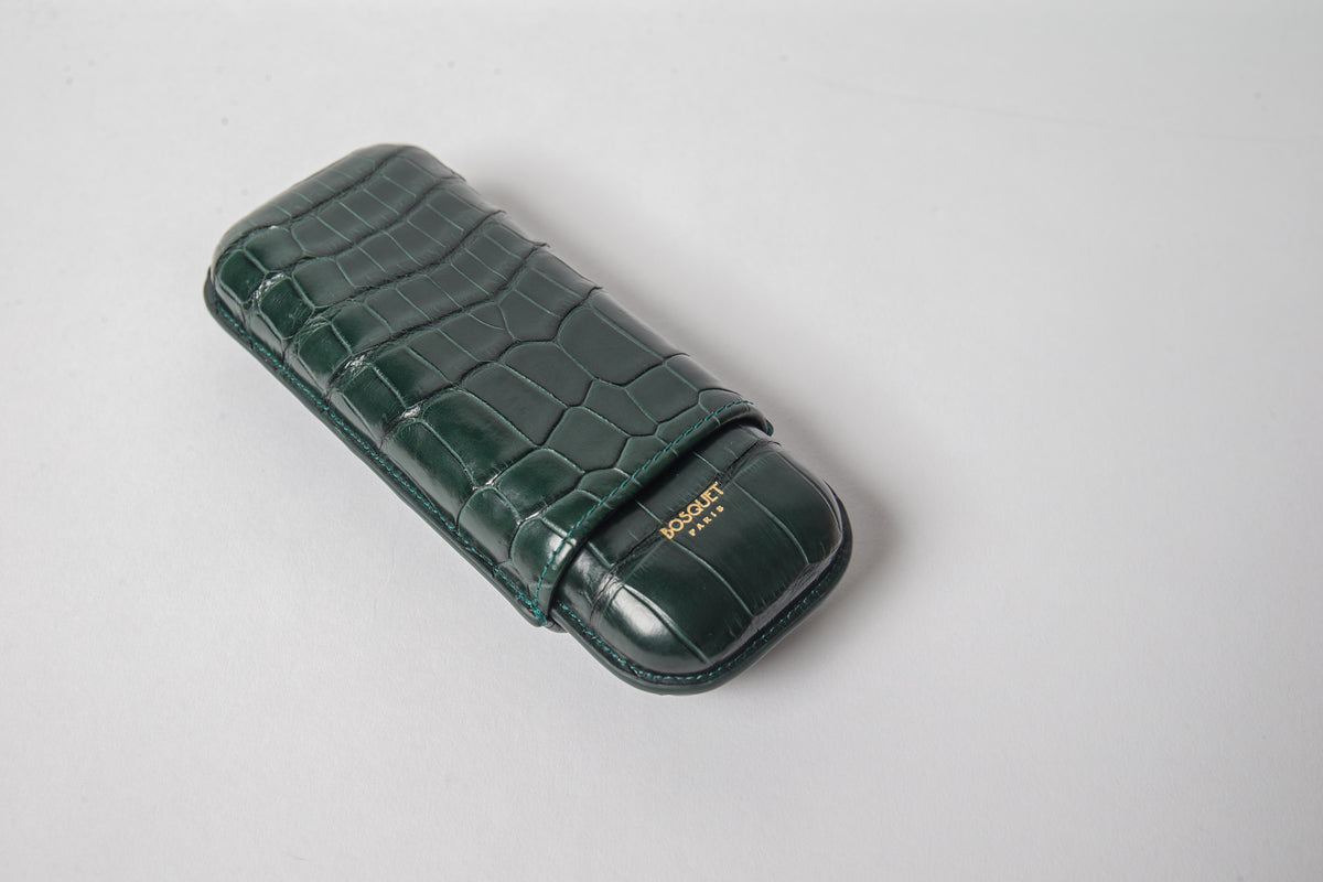 Paris Croco Leather Two Cigar Case - DARK GREEN