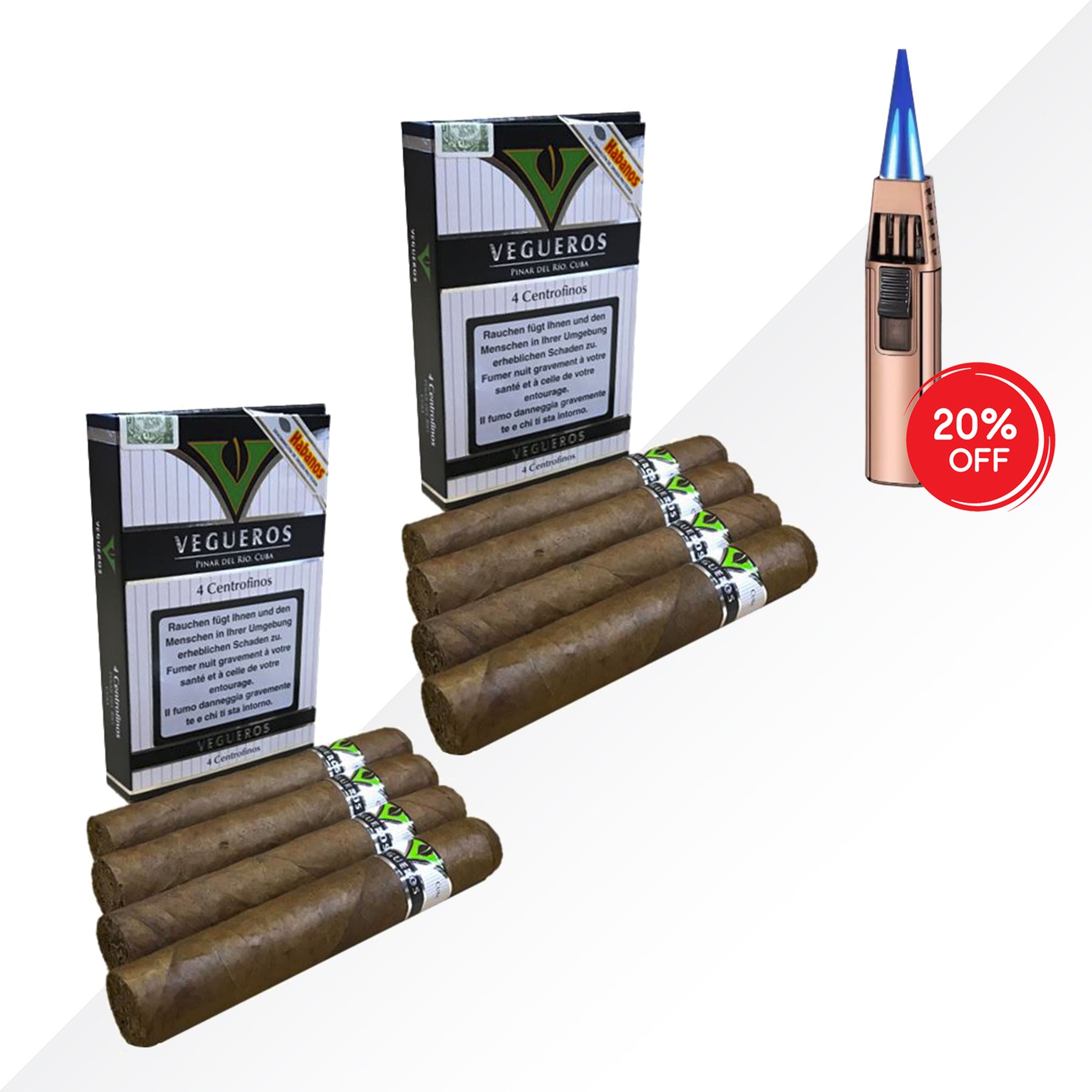 Vegueros Centrofinos 2x4 pcs + Mantis Clickjet Flame COMBO