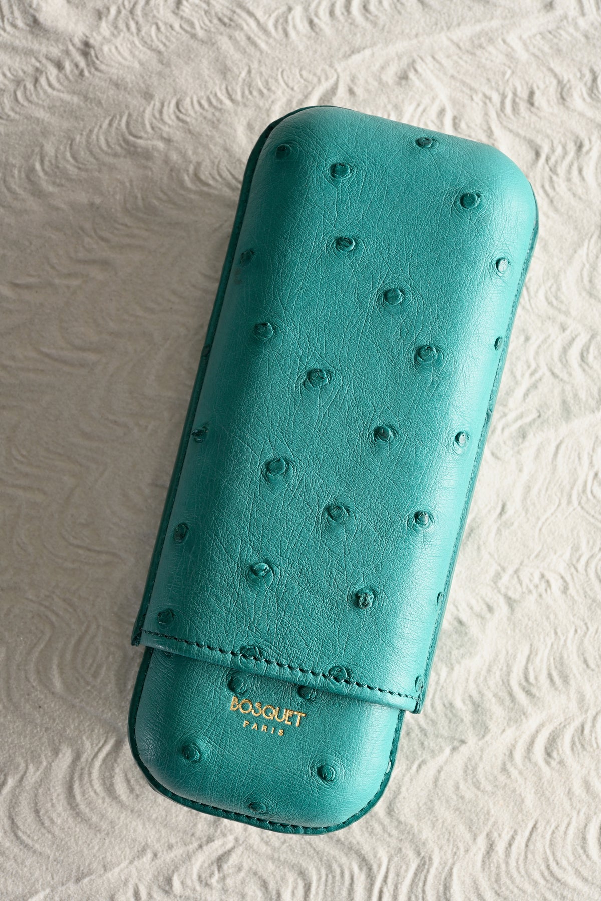 Paris Ostrich Leather Two Cigar Case - DARK GREEN