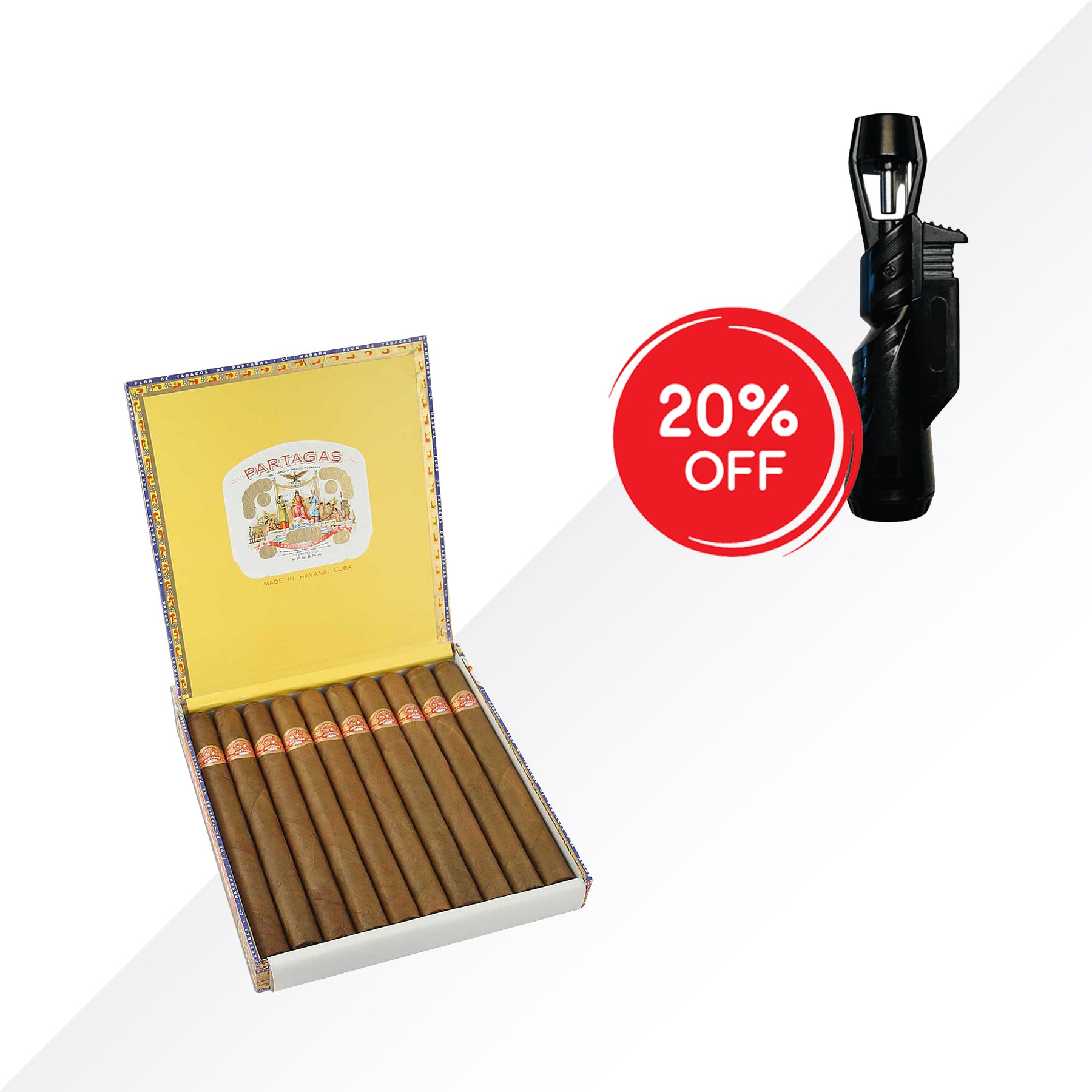 PARTAGAS LUSITANIAS 10pcs + MANTIS SINGLE LIGHTER COMBO