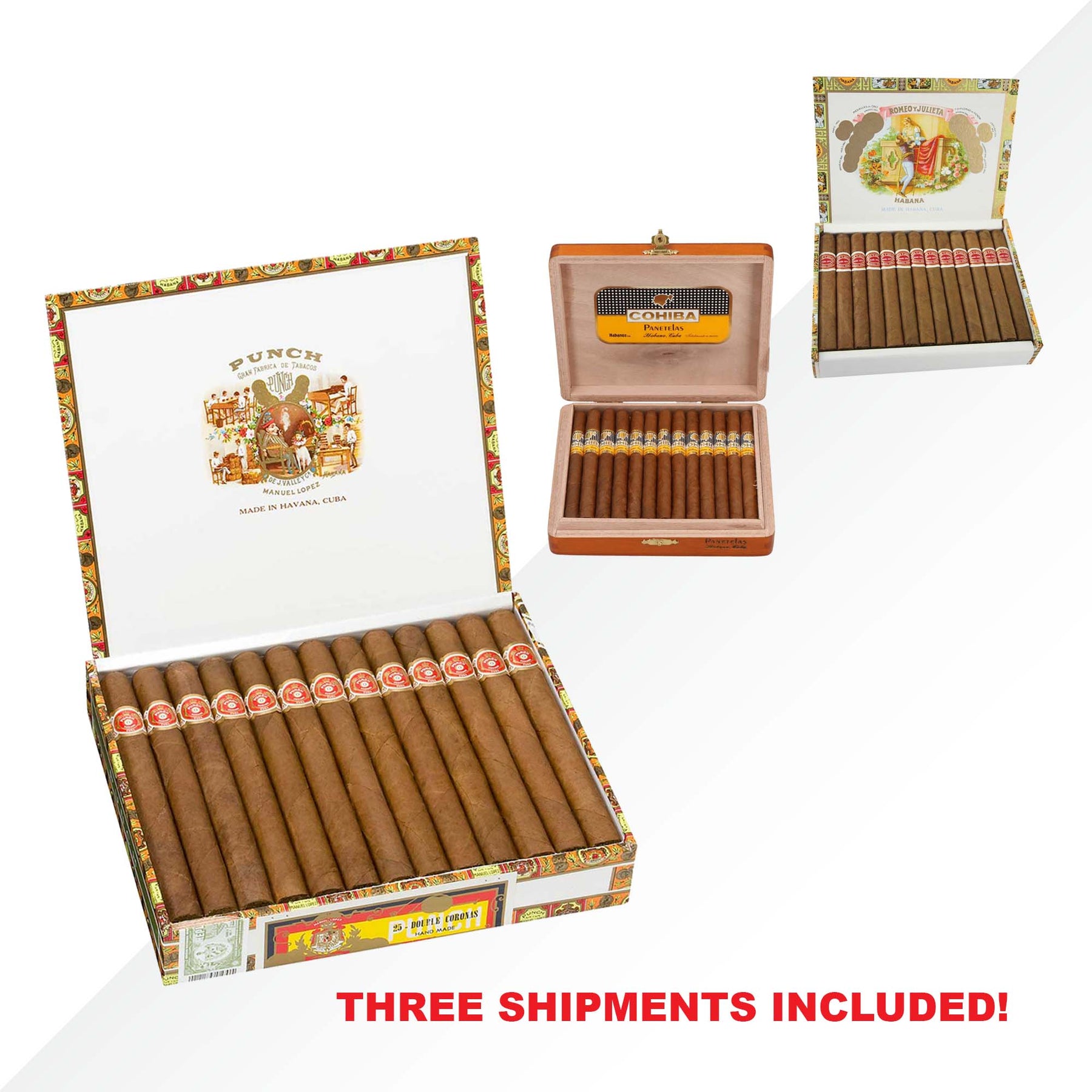 Punch DC 25pcs + Cohiba Panetelas 25pcs + Romeo Petit Julietas