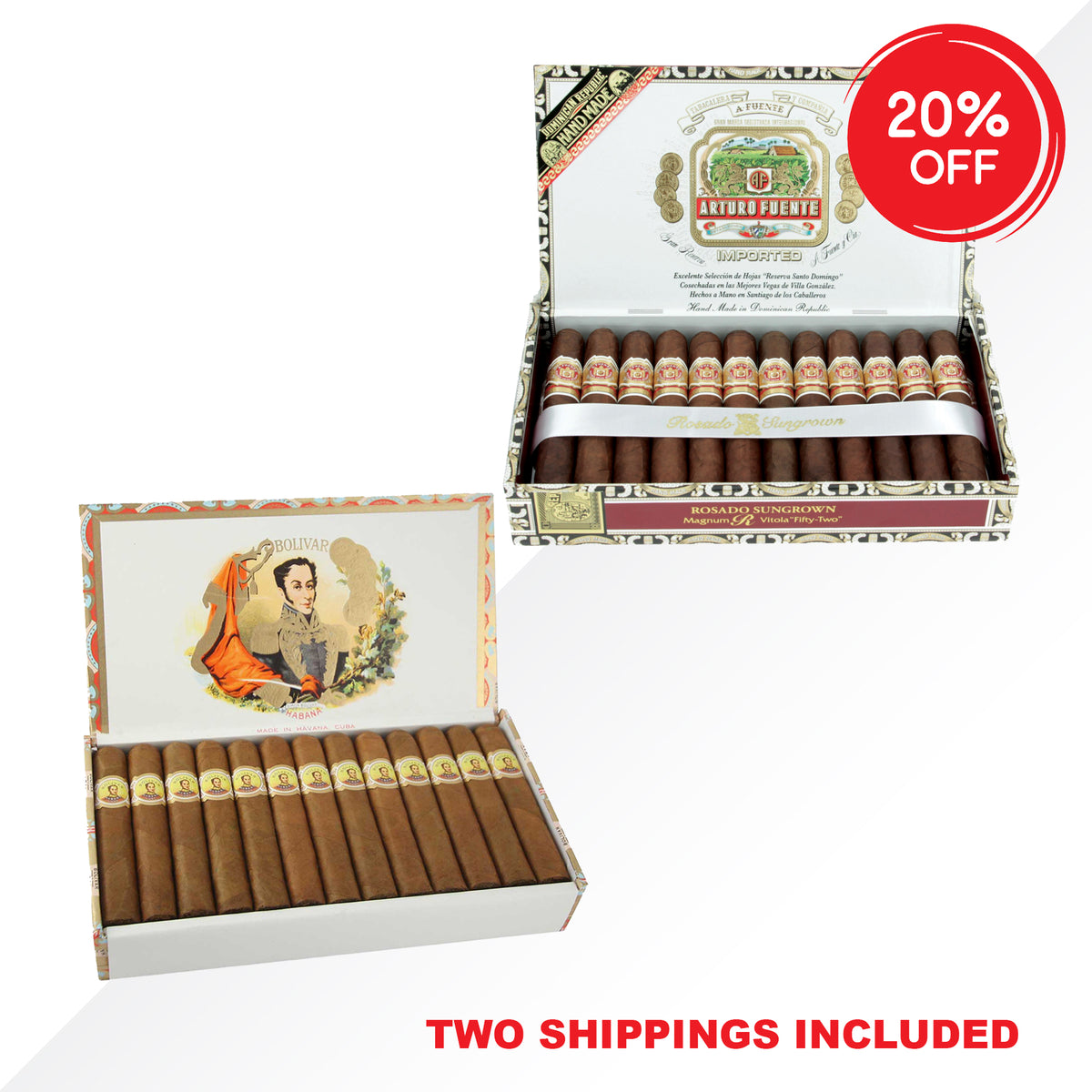 Bolivar Royal Coronas 25pcs + A.Fuente Rosado 52 25pcs COMBO