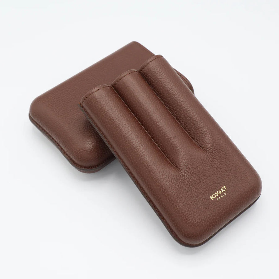 Paris Grained Calf Three Cigar Case - PALISSANDER