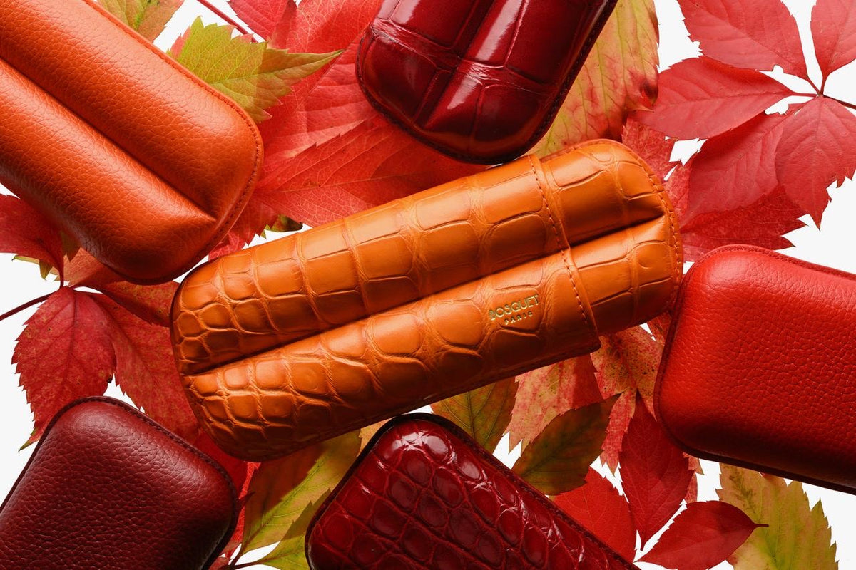 Paris Croco Leather Two Cigar Case - ORANGE