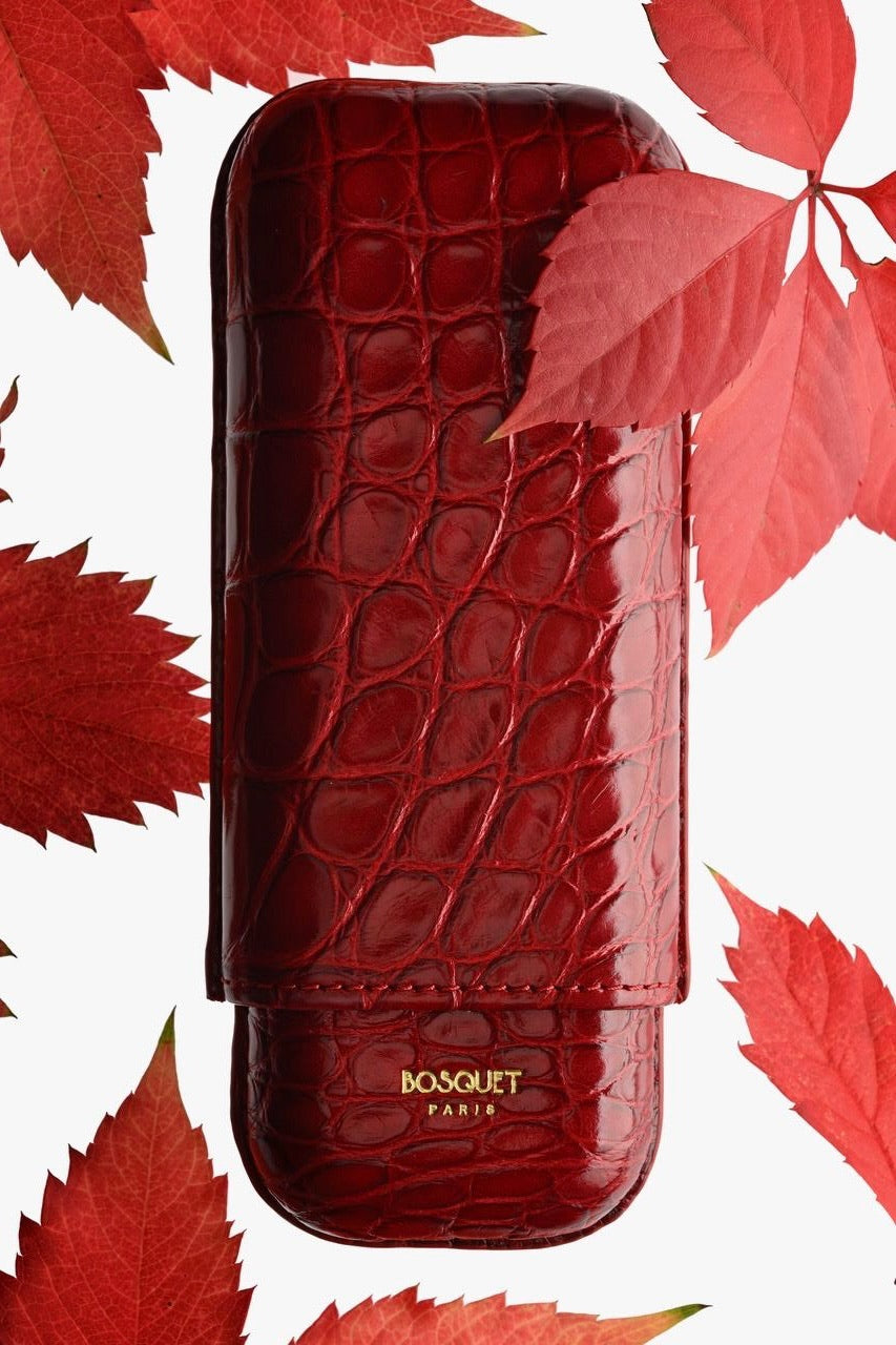 Paris Croco Leather Two Cigar Case - RED CHERRY